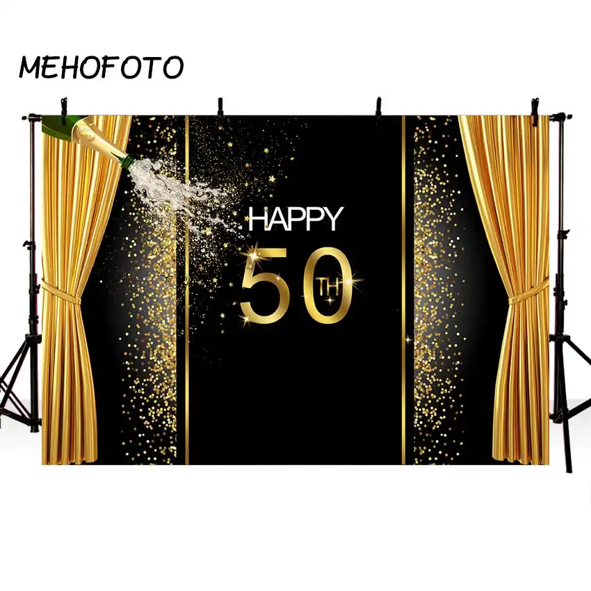50th Birthday Backdrop Party Banner Photography Background Black