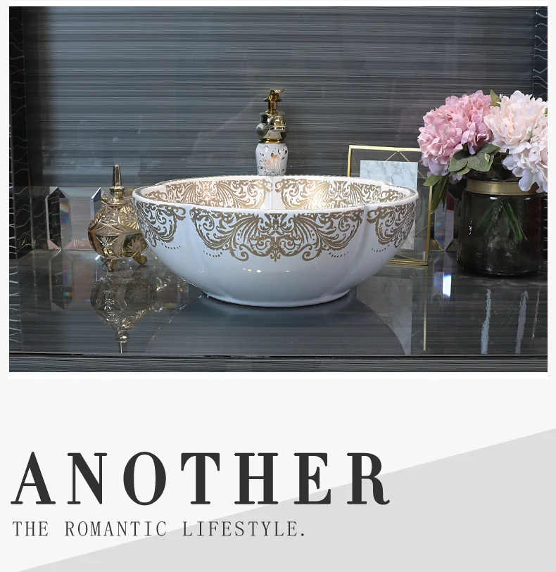 Europe style chinese Jingdezhen Art Counter Top ceramic colorful round wash hand basin sizes (1)