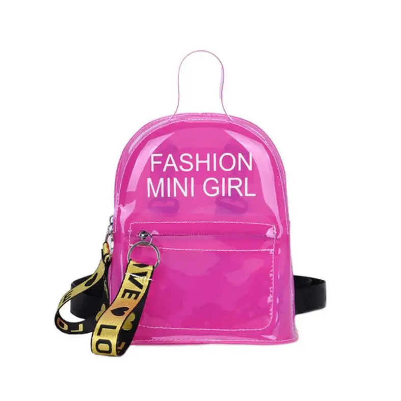 Женский прозрачный рюкзак для детей, маленький мини-рюкзак из пвх, прозрачный рюкзак с буквенным принтом, студенческая сумка через плечо - Цвет: Rose red