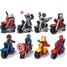 16 Шт. Мотоцикл Строительные Блоки Капитан Америка Мстители Super Heroes Ironman человек-паук Супермен Кирпичи Игрушки