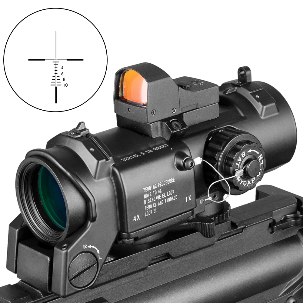 

1x-4x Wide Angle Scope Fixed Dual Purpose Rifle Scope Black Red Cross illuminated With Red Dot Sight Hunting Scopes