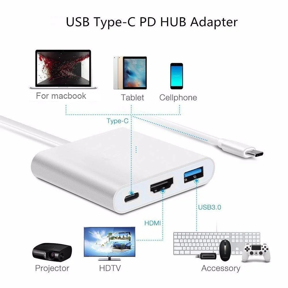 1080P/4K HDMI адаптер USB Type C концентратор к преобразователю с HDMI/USB 3 0/USB 1 зарядный порт
