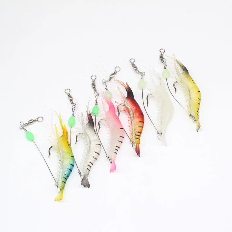 

6pcs/lot 95mm/6.5g Soft Lures Luminous Artificial Shrimp bait With Long Stainless Steel Wire Swivel Connector Sea Fishing Lure
