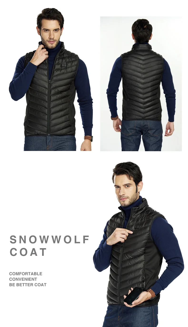 Snowwolf 2019 homens inverno aquecido colete usb