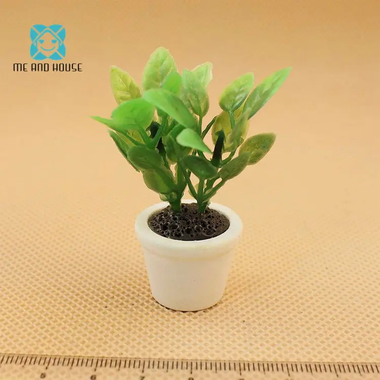 

Dollhouse Miniature Tree Flora Garden Accessory Green Small Plant in white pot For Doll House 1:12 Scale