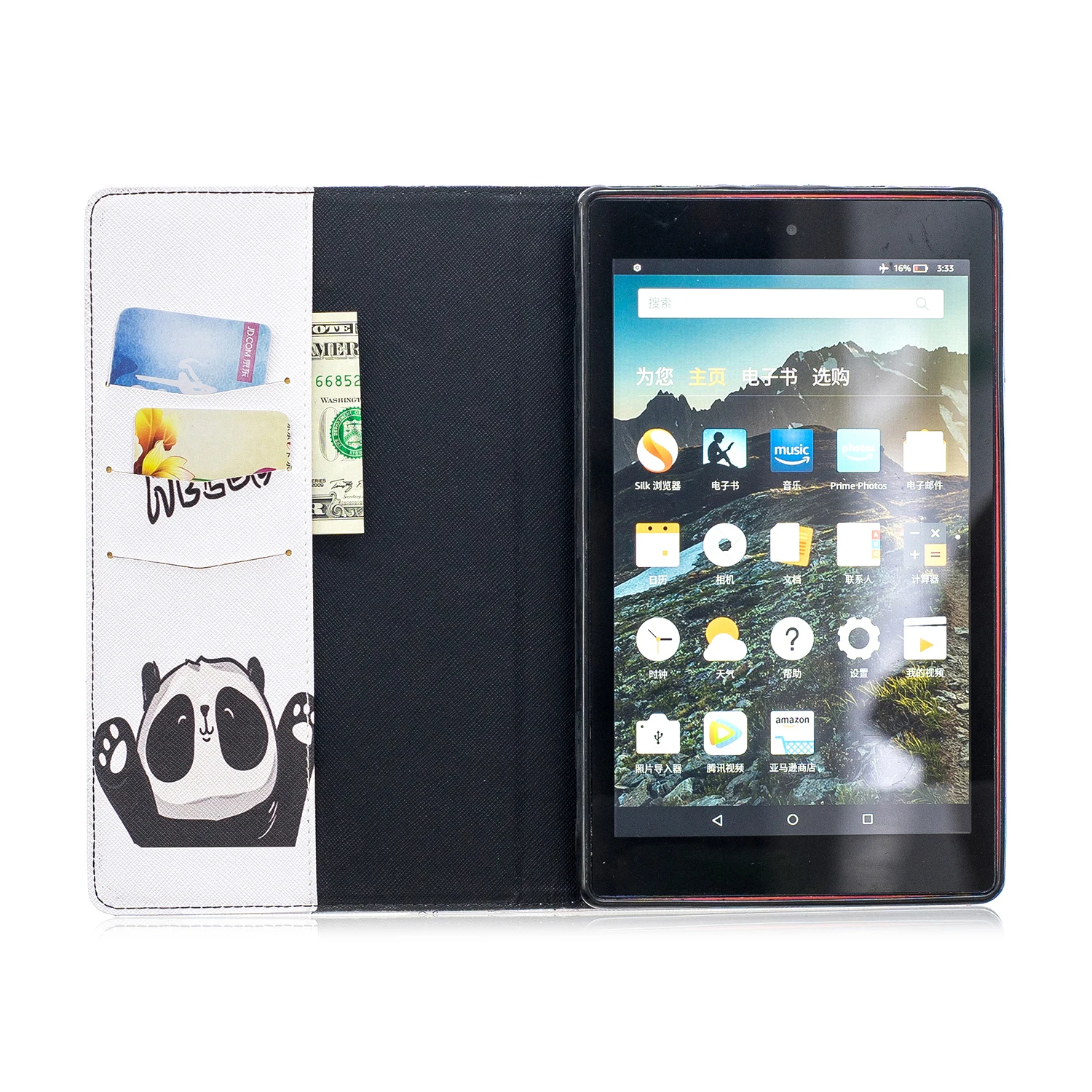 

Painted Bank Card Credit Card Slot Holster Flip Cover Full Protective For kindle Fire HD 8 2017 Tablet AE Saver Ship+Gift