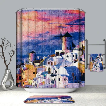 

Nordic Beach Sunset Architecture print 3D Shower Curtain for Bathroom Thicken Polyester Fabric Waterproof Scenic Bath Curtain