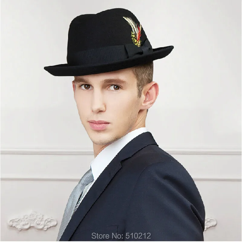 free shipping top grade casual men fedora hats mens fedoras felt black