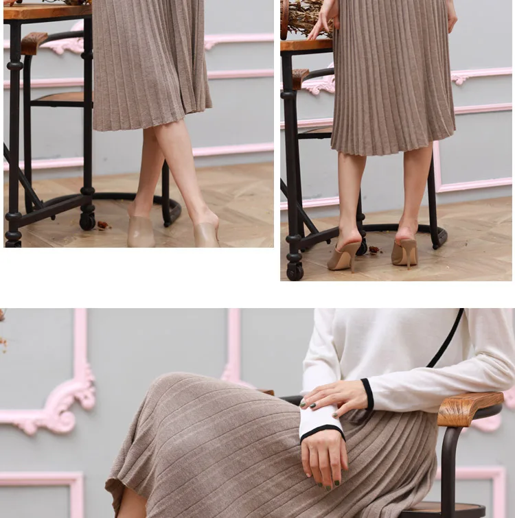 Корейский стиль высокая юбка осень/зима Для женщин из чистого кашемира Вязание длиной до колен свободные империи юбка