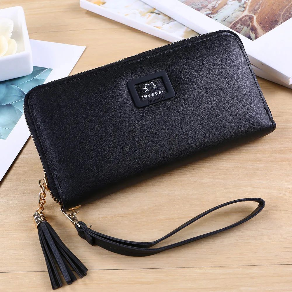 

Women Simple Retro Leather Pure Color Zipper Long Wallet Coin Purse Card Holders Handbag monederos para mujer wallet women @C