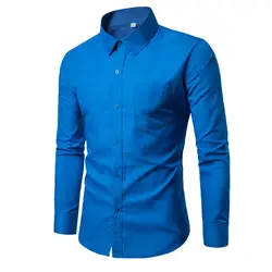 Модные Для мужчин рубашка с длинными рукавами хлопок сплошной Бизнес Slim Fit Стенд воротник осенние Рубашки Топы H9
