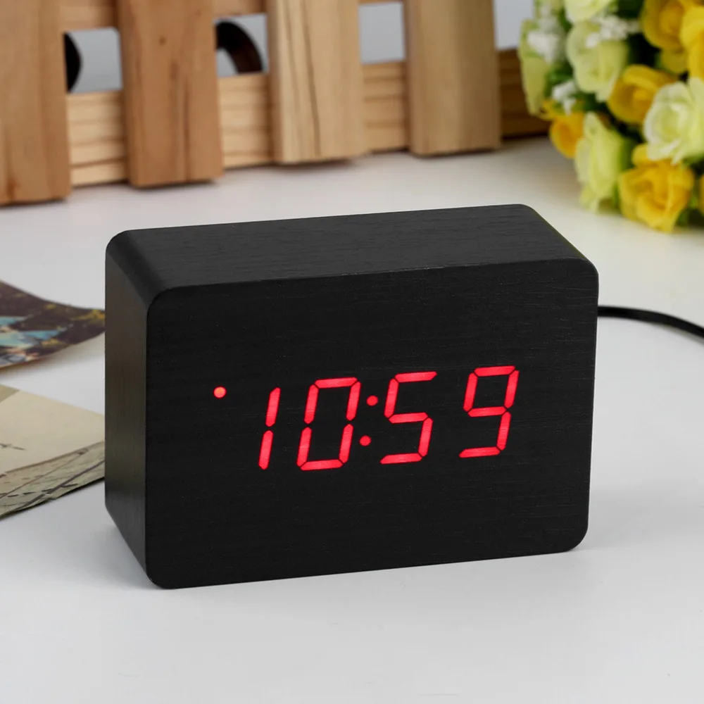 2018 Home Use Modern sensor Wood Clock Dual led display Bamboo Clock