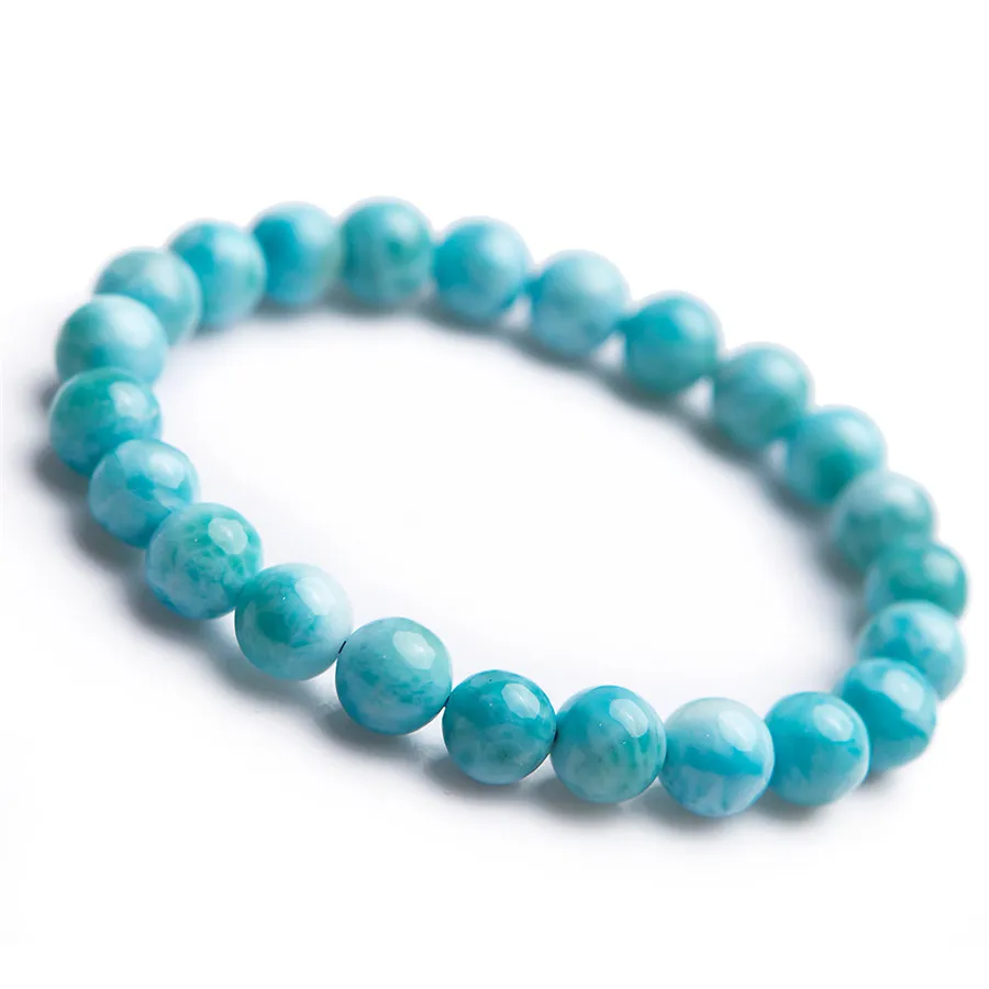 

Genuine Natural Larimar Round Beads Stone Bracelet 2018 Newly Drop Shipping Fashion Women Blue White Stone Beads Bracelet