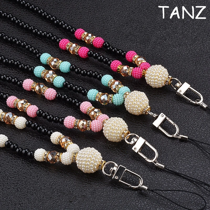 Pearl necklace Lanyard for cell phone key Mobile Phone Straps Keychain
