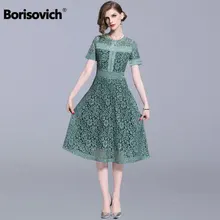 Borisovich, женское летнее Повседневное платье, новинка, модное, длиной до колена, элегантное, а-силуэт, с вырезом, кружевное, для девушек, платья для вечеринок, N1192