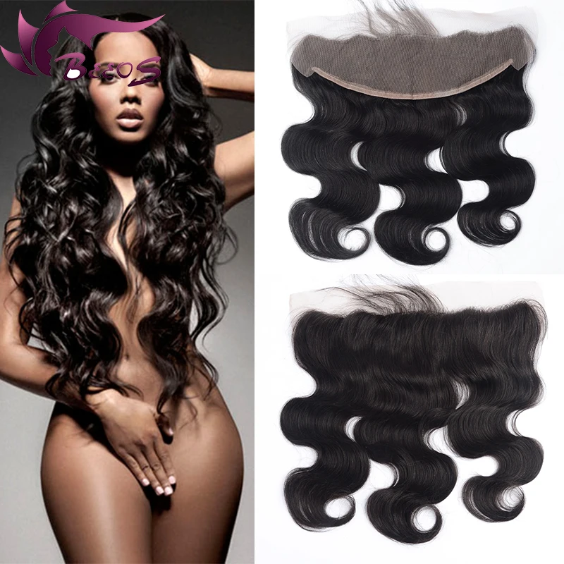 

7A Grade Brazilian Virgin Hair Body Wave Lace Frontal Closure 13x4" Bleached Knots Ear To Ear Lace Frontal Closure