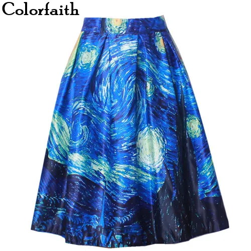 

Fashion Satin Women Vintage Van Gogh Starry Sky Oil Painting 3D Print High Waist Skirt Rockabilly Tutu Retro Puff Skirt SK057