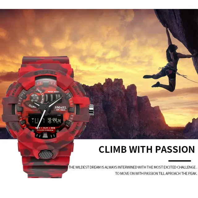 Nowy kamuflaż wojskowy zegarek marki SMAEL zegarki sportowe LED zegarek kwarcowy Mężczyźni Sport zegarek na rękę 8001 mężczyźni Army Watch wodoodporny tanie i dobre opinie Quartz Wristwatches Shock Resistant Stop Watch LED display Auto Date Water Resistant Diver Back Light Chronograph Multiple Time Zone Alarm Luminous Repeater Nowy kamuflaż wojskowy zegarek marki SMAEL zegarki sportowe LED zegarek kwarcowy Mężczyźni Sport zegarek na rękę 8001 mężczyźni Army Watch wodoodporny tanie i dobre opinie Quartz Wristwatches Shock Resistant Stop Watch LED display Auto Date Water Resistant Diver Back Light Chronograph Multiple Time Zone Alarm Luminous Repeater