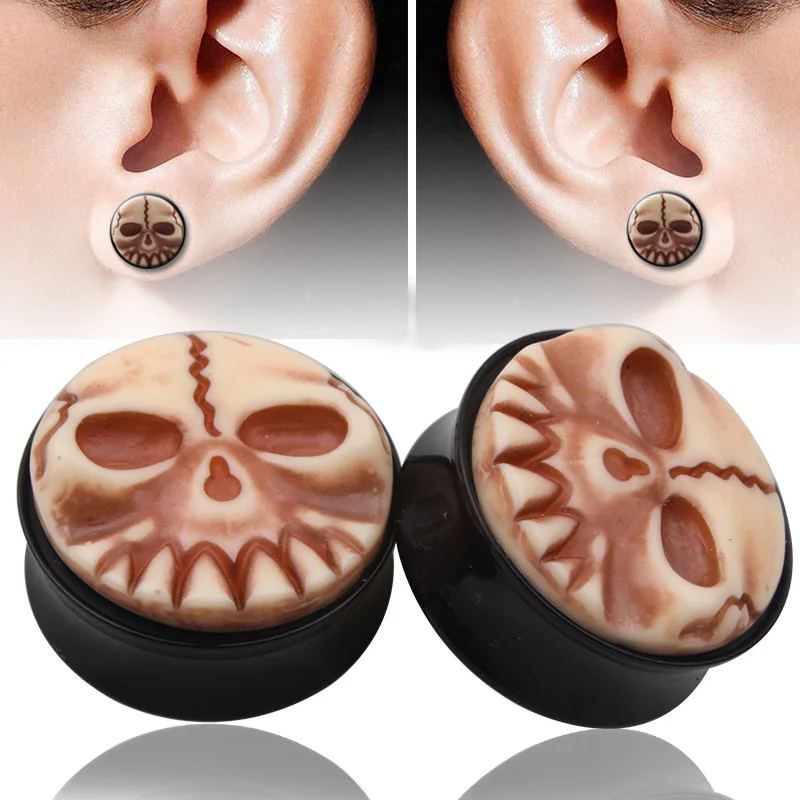 2 Pcs Acrylic Ear Tunnel Plugs Skeleton Gauges Expander Earlobe
