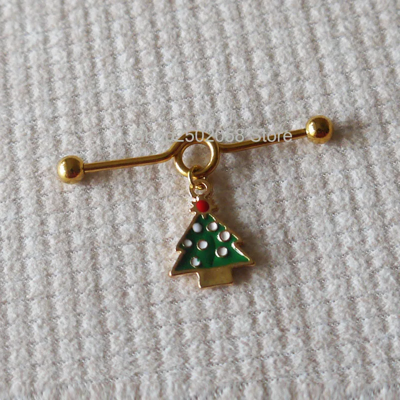 2pcs christmas tree Industrial Barbell Body Jewelry Double Piercing Christmas gift | Украшения и аксессуары