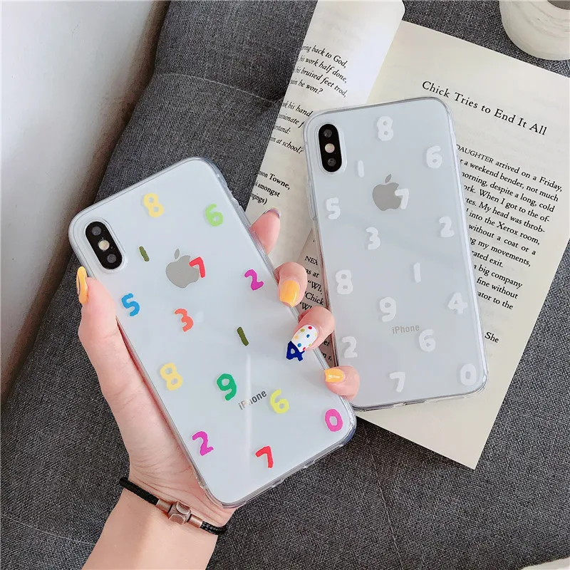 

Transparent case For Apple iPhone X XR XS 7 8 Plus XSMax 6 6s Plus cute funny Arabic numerals phone case soft TPU back cover