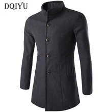 DQIYU, шерстяное пальто средней длины, мужской модный Тренч, осенне-зимняя куртка, Мужское пальто, новое шерстяное серое пальто высокого качества
