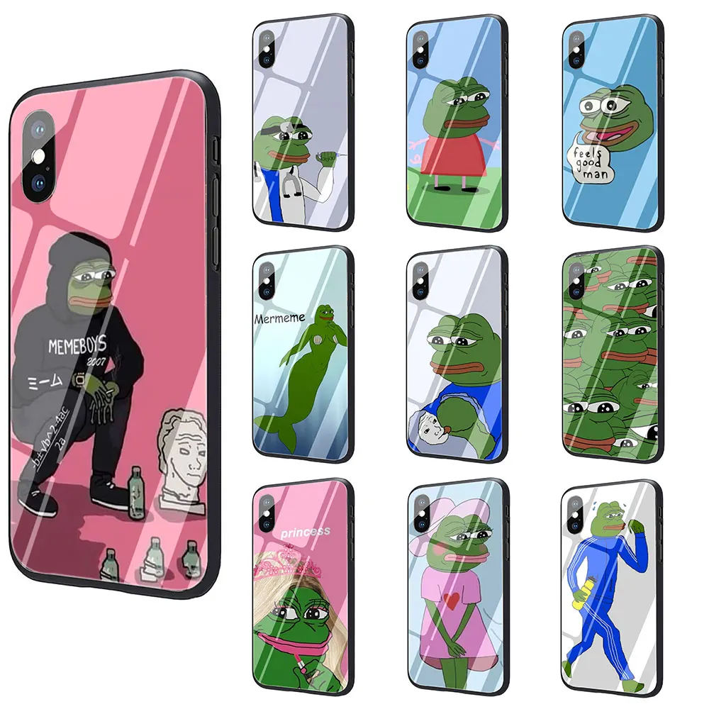 Internet Meme Smug Frog Pepe Tempered Glass TPU Black Case for iPhone X or 10 8 7 6 6S Plus Xr Xs Max Internet Meme Smug Frog Pepe Tempered Glass TPU Black Case for iPhone X or 10 8 7 6 6S Plus Xr Xs Max