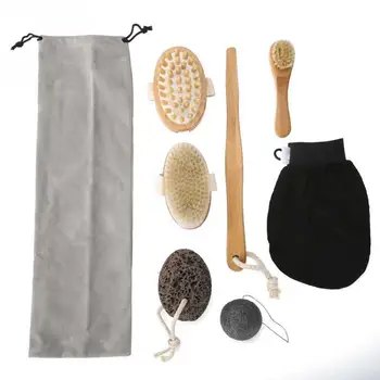 

7pcs/lot Wooden Body Massage Brush Rubber Massage Brush for Skin Exfoliating SPA Shower Body Massager Bristle Bathroom Set