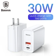Baseus 30 Вт Usb C Usb зарядное устройство быстрое зарядное устройство 3,0 ЕС адаптер для зарядки телефона дорожное зарядное устройство с 1 м тип-c Usb кабель
