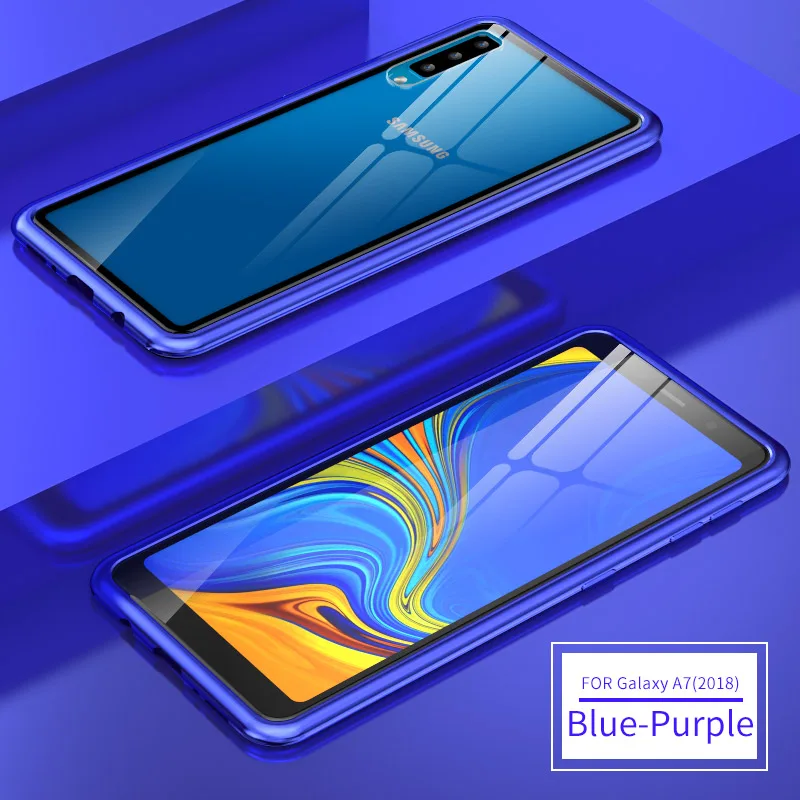 Для Samsung Galaxy A7 2018 A750 чехол бампер металлическая алюминиевая рамка с закаленным