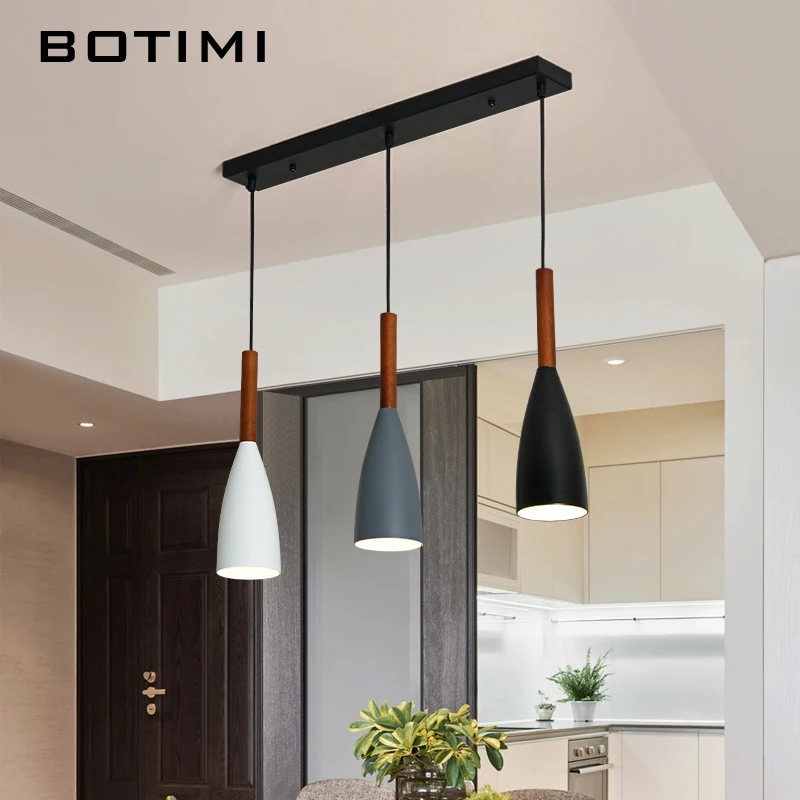 BOTIMI современный светодиодный подвесной светильник для столовой, тройная подвесная лампа E27, металлическая подвесная лампа, черная подвесная лампа, кухонная лампа