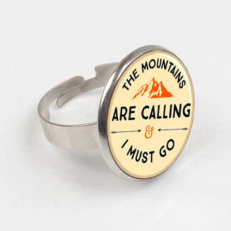 2019 New Travel ring &The Mountains are Calling and I must go... Nature Hiking Mountains Gift Handmade Glass ring