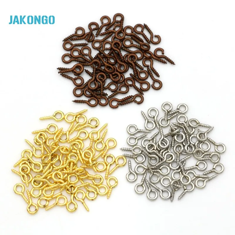 

200pcs/lot 4x9mm Jewelry Screw Eye Pins Bail Findings For Pendant Top Drilled Imitation Rhodium Iron Pendant Clasps