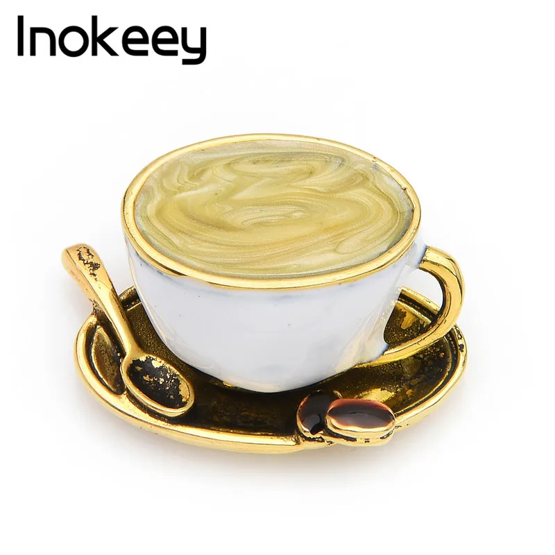 

Inokeey Vintage Coffee Cup with Spoon Brooch Pins Cute Little Pin For Women Fashion Jewelry