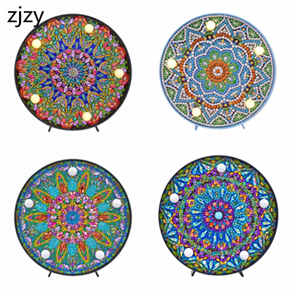 

4 Models Fashion Diamond Painting Lamp Mandala LED Light DIY Cross Stitch Embroidery Special Shape Stick Drill Night Light