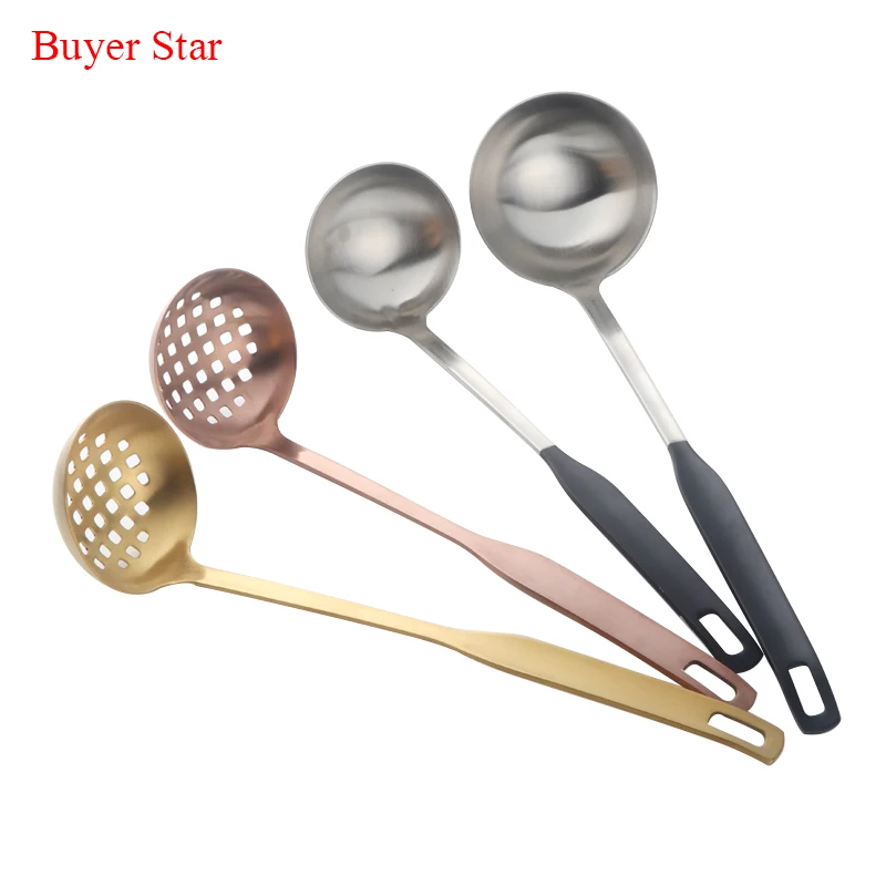 

2 Pcs/Set Stainless Steel Cooking Tool Set Matt Polish Long Handled Soup Ladle Skimmer Colander Kitchen Accessories