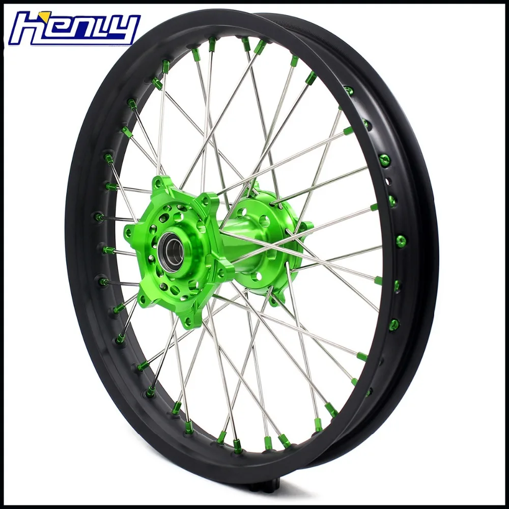 21/18 мотоциклетные обода эндуро спицевые колеса Набор для KAWASAKI KX250F KX450F зеленые ниппельные диски