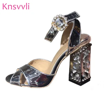 

Jewels Rhinestone High Heels Woman Sandals Peep Toe Crystal Buckle Strap Shoes Women Luxury Gold Silver Wedding Party Shoes Lady