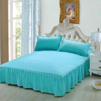 Высокое качество сплошной цвет хлопок кровать юбка Толстая кровать покрывало стеганый хлопок кровать матрас покрытие нескользящий матрас - Цвет: V