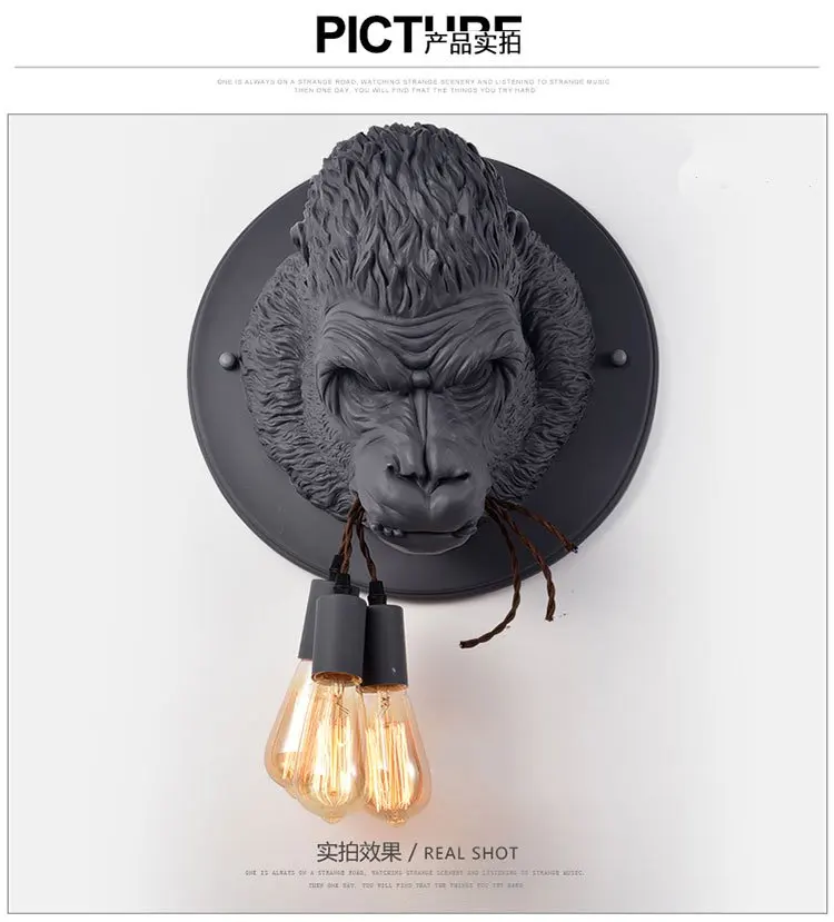 Lâmpada de Parede Luminárias de Cabeceira Home da Parede Nordic Resina Gorilla Retro Moderna Arandela Levou Casa Loft Luminária Quarto Decoração 6 Cheap Luminárias de parede