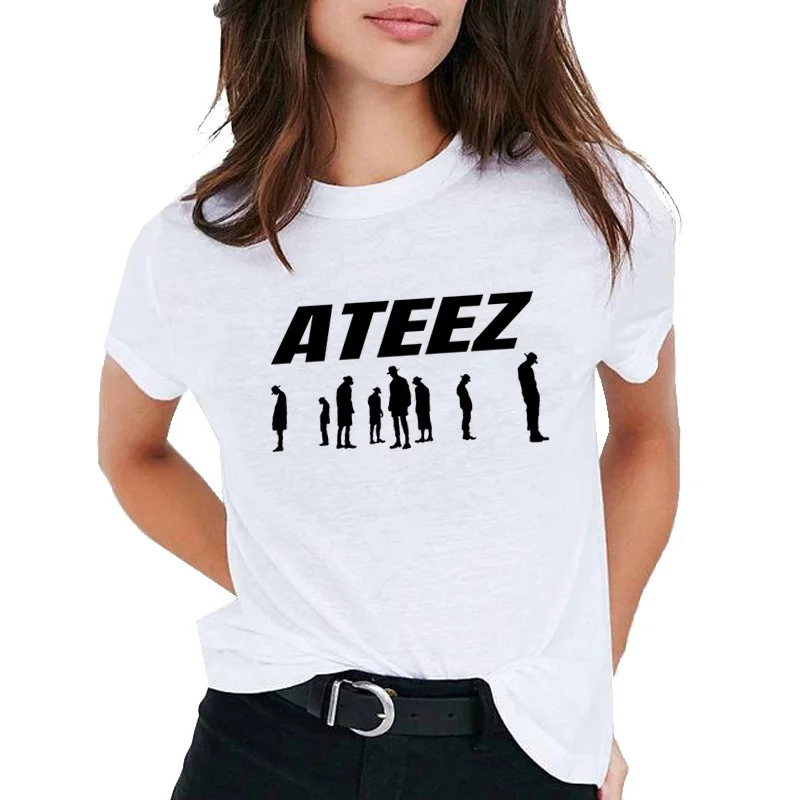 Ateez أعلى t قميص المرأة 2019 الإناث الورك هوب 90 s kawaii ulzzang تي شيرت التي شيرت عارضة الكورية المحملة قمصان الملابس المتناثرة