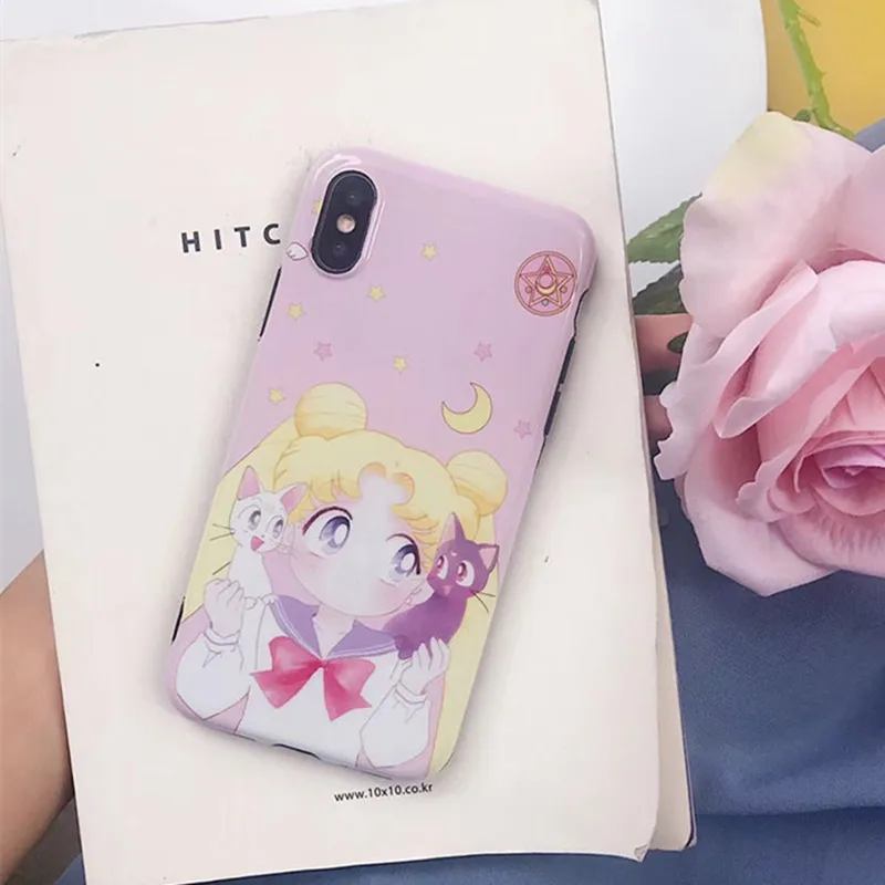 

Kawaii sailor moon figure Luna moon phone case for iphone cover X beauty girls case silicon for coque iphone 7 8 6s 6 plus case