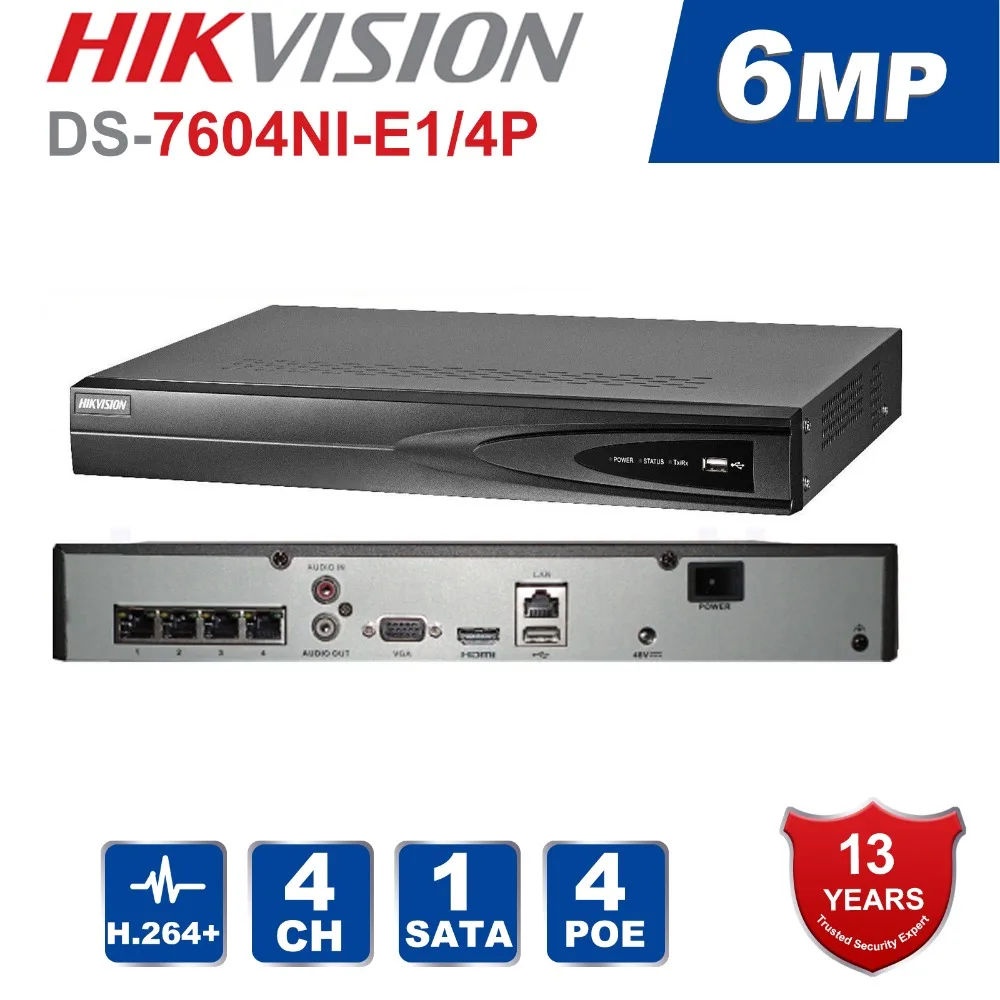 В наличии Hikvision 4CH CCTV системы Onvif DS-7604NI-E1/4 P экономической Plug & Play 4 канала PoE NVR для IP камера
