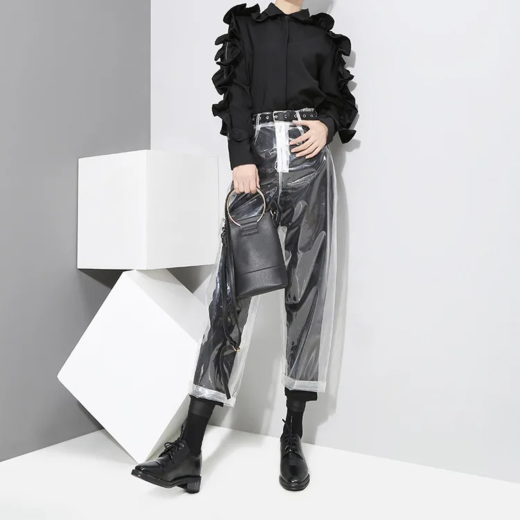 Auutmn мода узор корейский стиль прозрачные цветные брюки женские брюки длиной до щиколотки