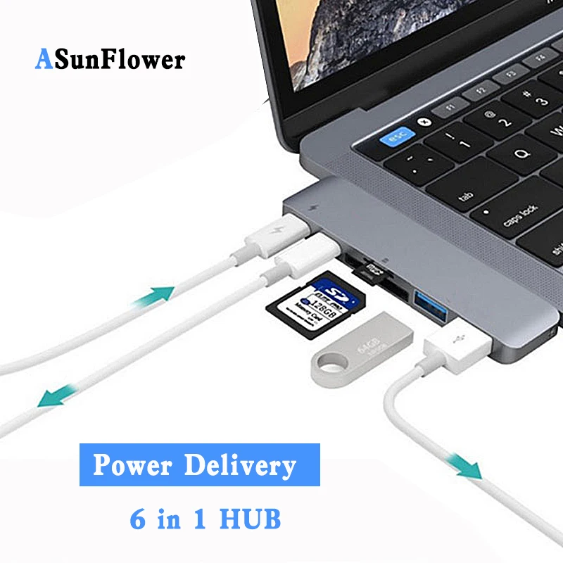 

Dual Type-C Port USB HUB To USB 3.0 Splitter For MacBook Pro 2018/2017/2016 PD 2.0 Charging Adapter Portable Accessory USB C HUB