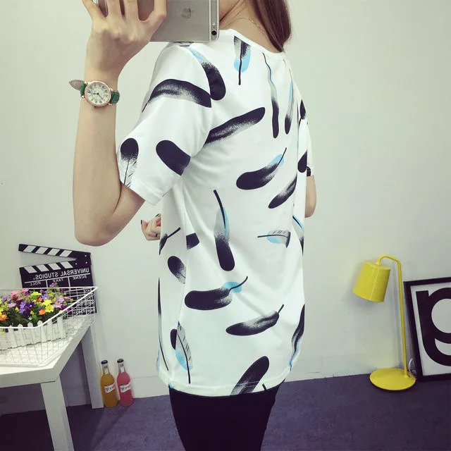 Женская футболка женская с принтом перьев Футболка Топ ropa mujer vetement femme | одежда