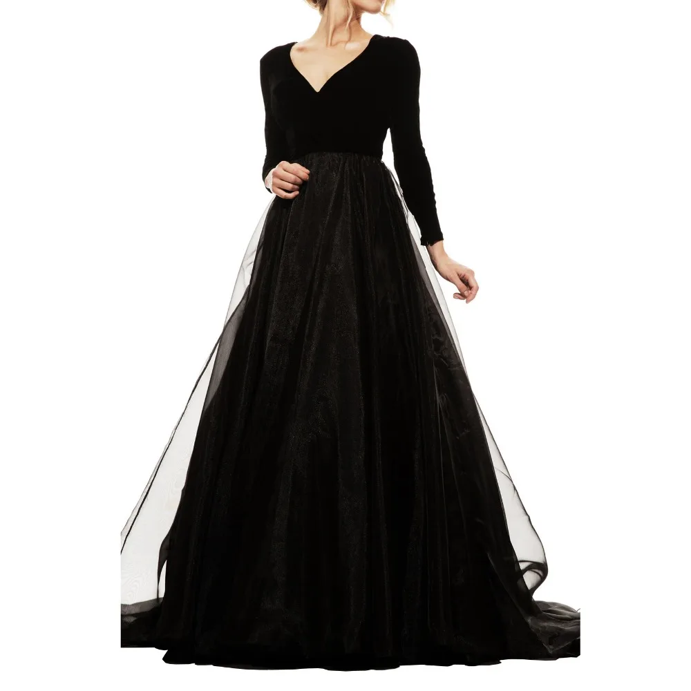 2017 Elegant Long Prom Dresses Sleeve V-Neck A-Line Tulle Party Homecoming women Gowns | Свадьбы и торжества