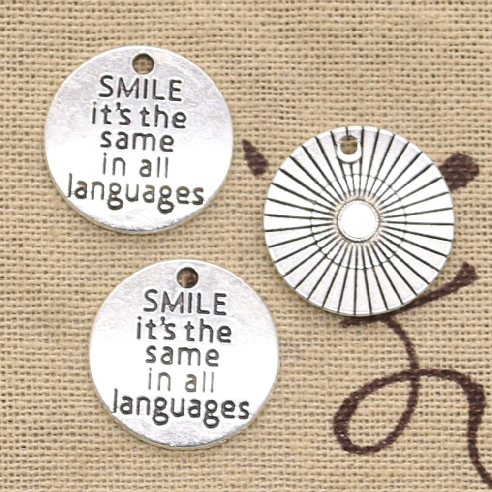15pcs Charms Smile It s The Same In All Languages 20mm Antique Bronze 