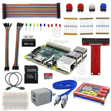 Free shipping Raspberry Pi 3 Ultimate Starter Kit Wifi HDMI Rainbow Pibow SD Card Breadboard DC Motor SD Card headphones