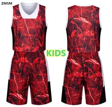 Kids Colorful printing Breathable throwback basketball jerseys kit 2017 children’s best quality Basketball Shirt shorts LIE822-1